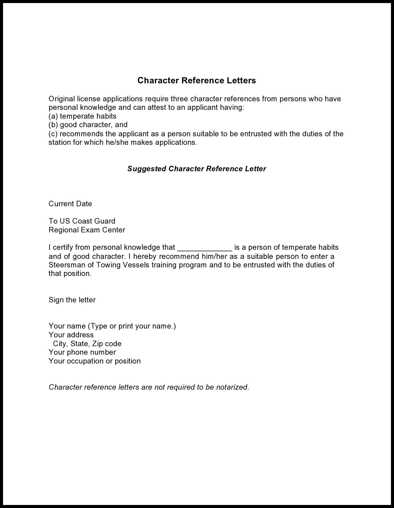 Sample Character Reference Letter Template Sample Character Reference Letter Template