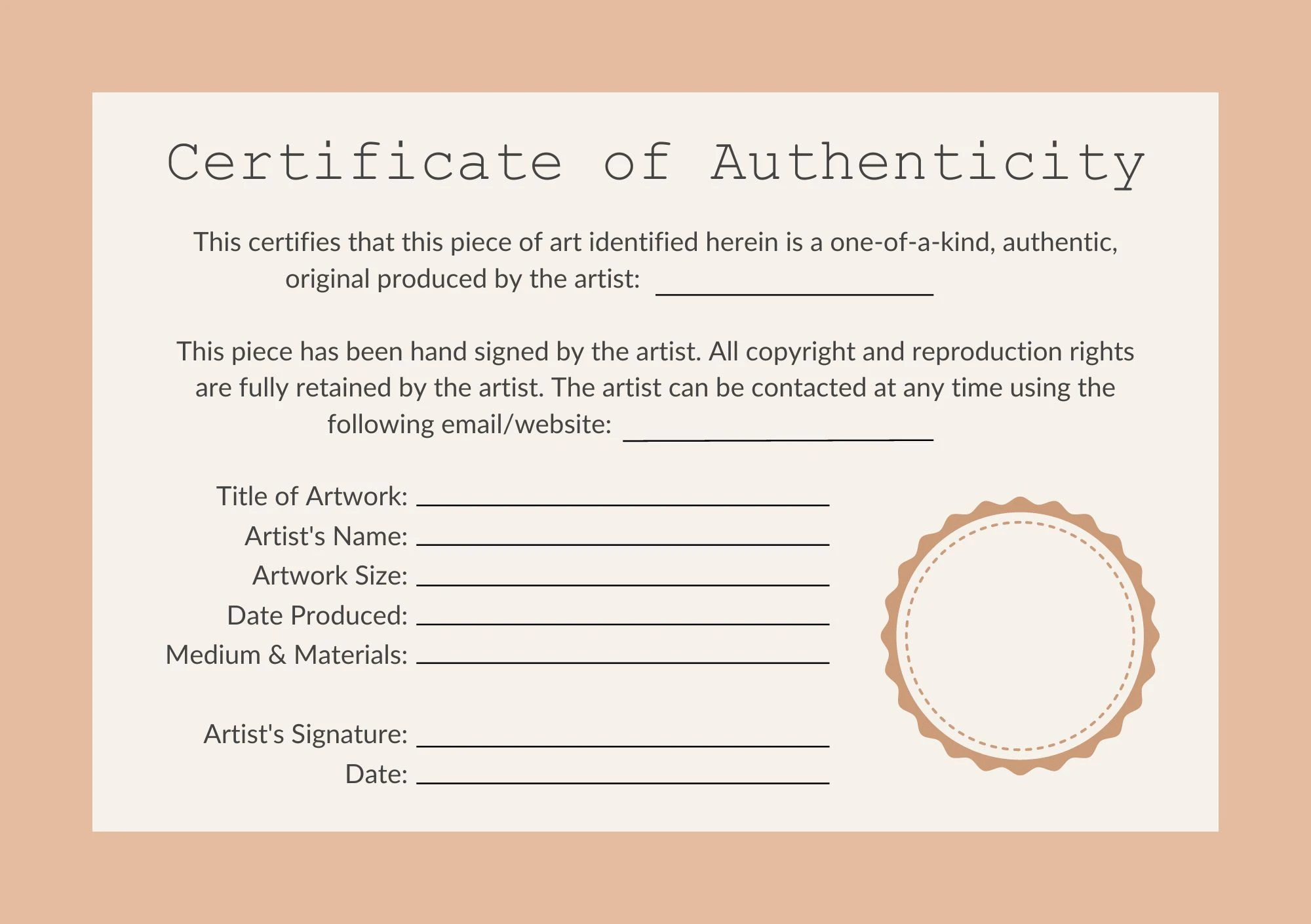 Sample of Authenticity Certificate Template