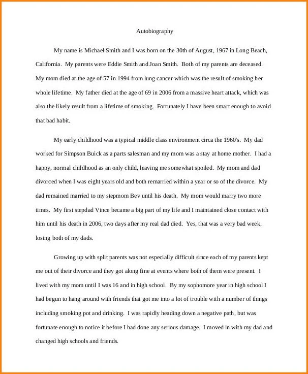Sample of Autobiography Template