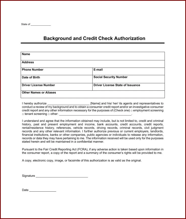 Sample of Background Check Authorization Form