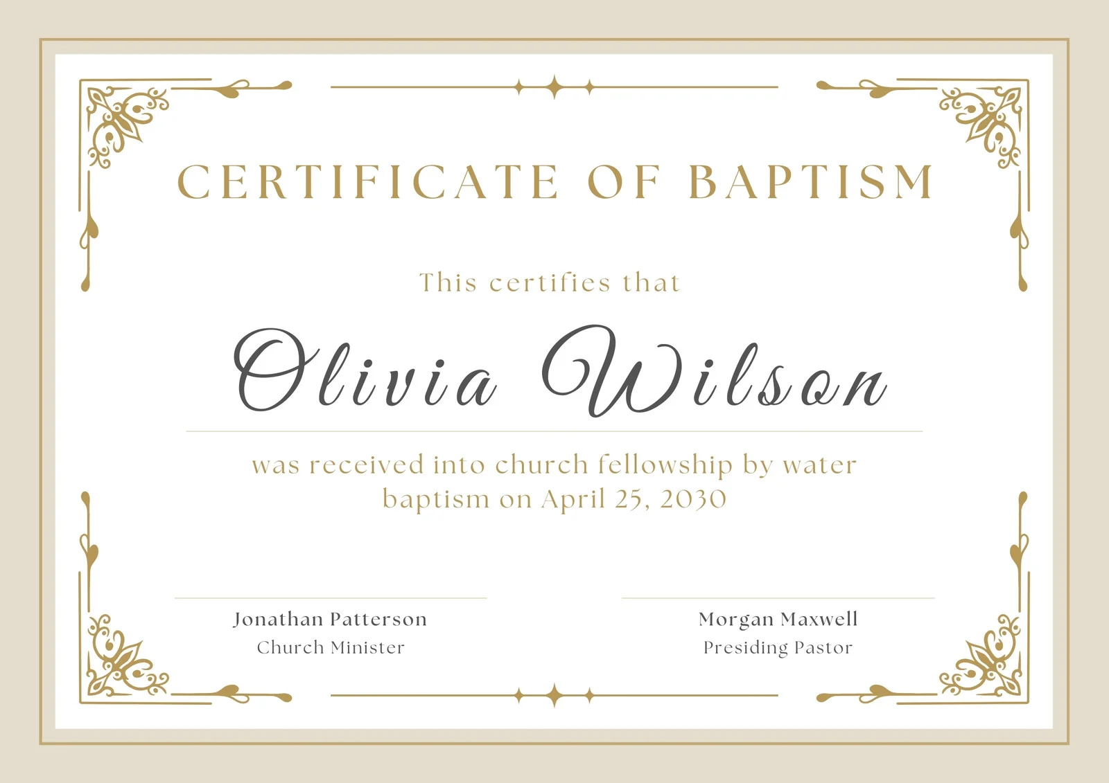 Sample of Baptism Certificate Template