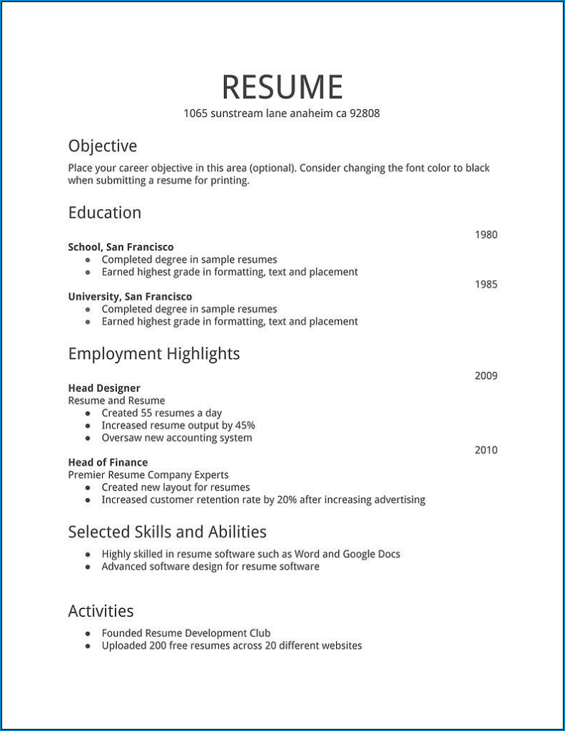 Basic Resume Template Word Basic Resume Template Word
