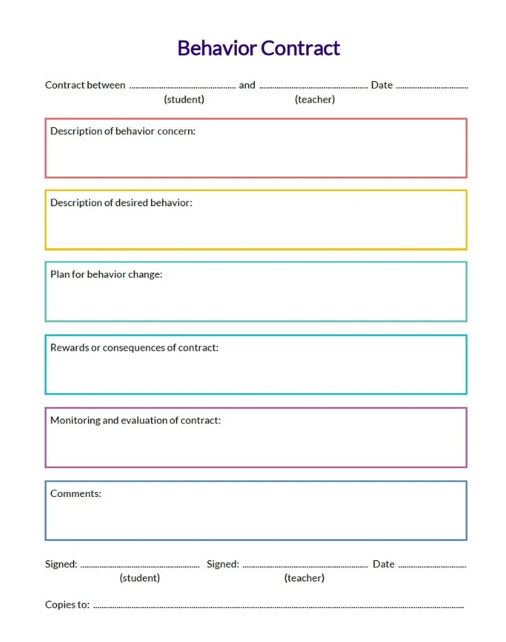 Sample of Behavior Contract Template
