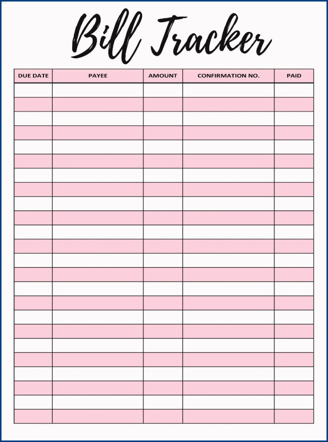 Sample of Bill Tracker Template