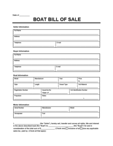 Bill of Sale Template For Boat