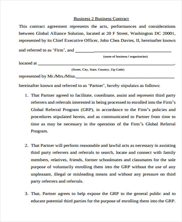 Sample of Business Agreement Template