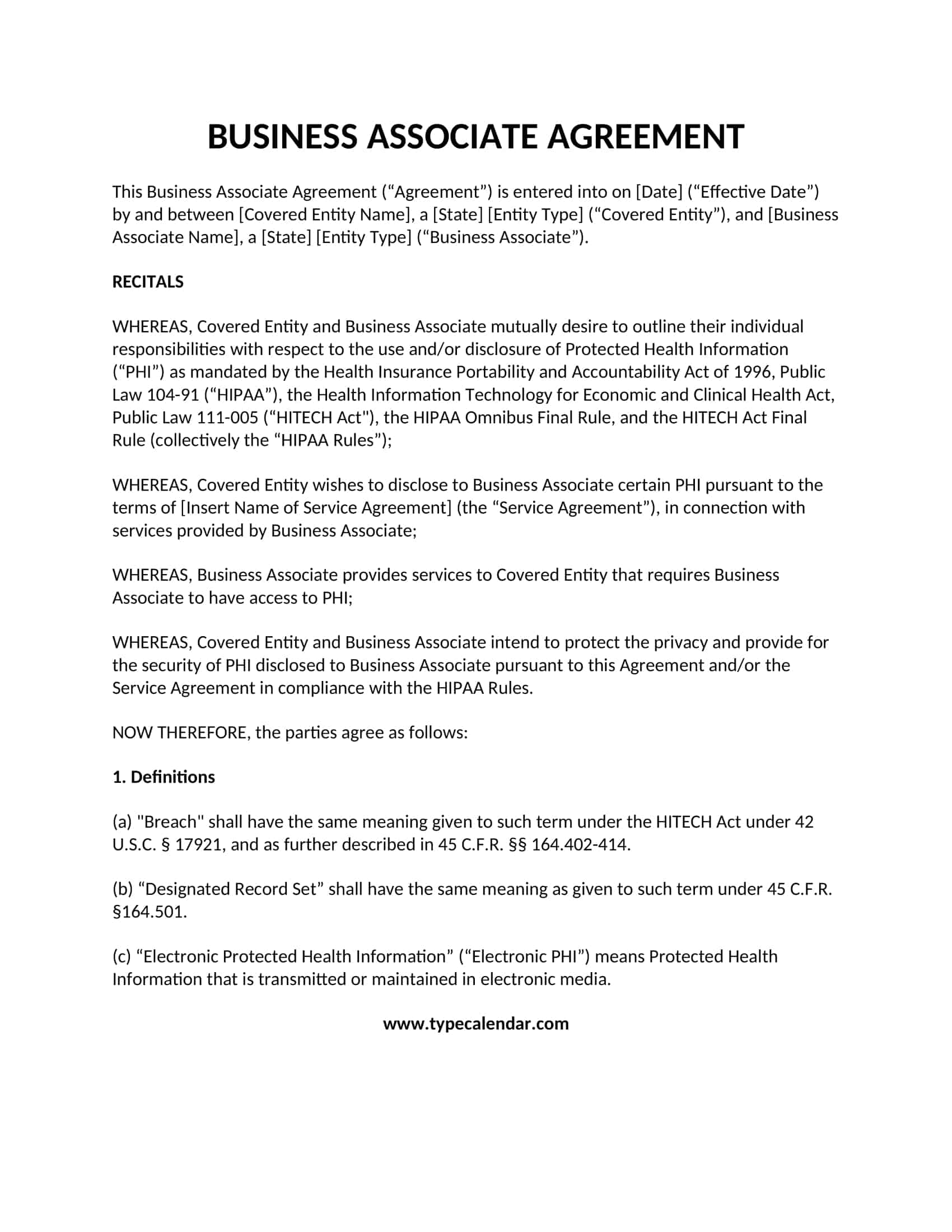 Sample of Business Associate Agreement Template