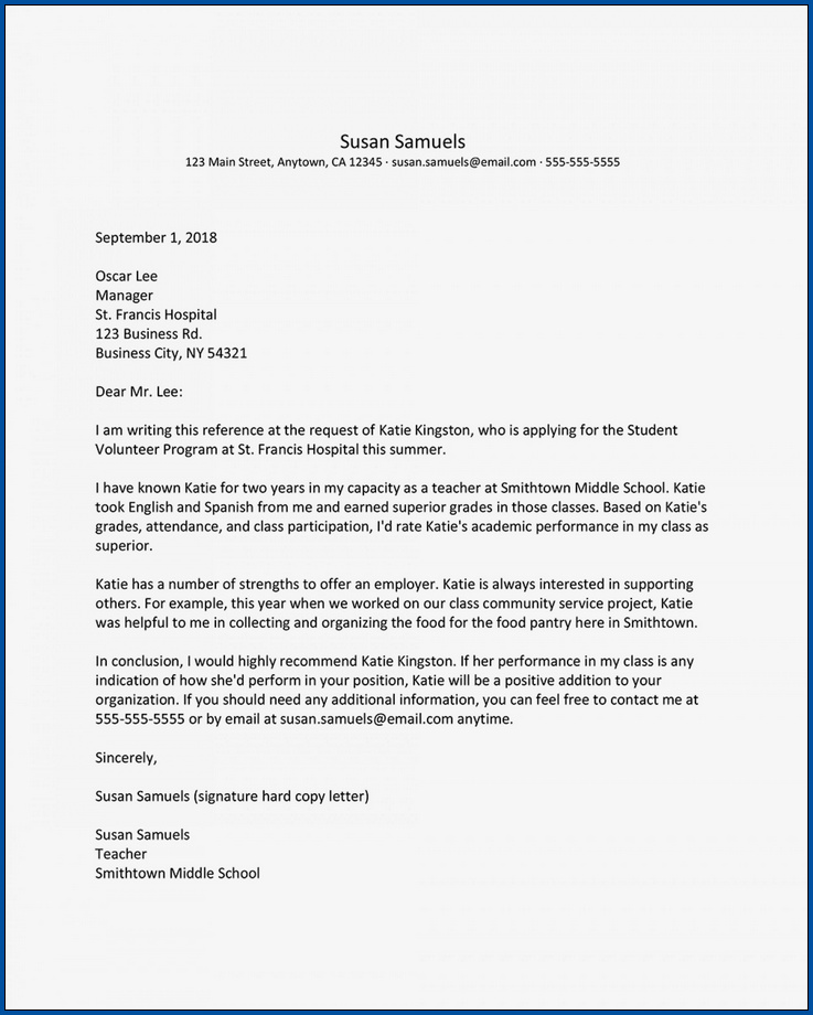 Sample of Letter Of Recommendation For Teacher From Student Sample of Letter Of Recommendation For Teacher From Student