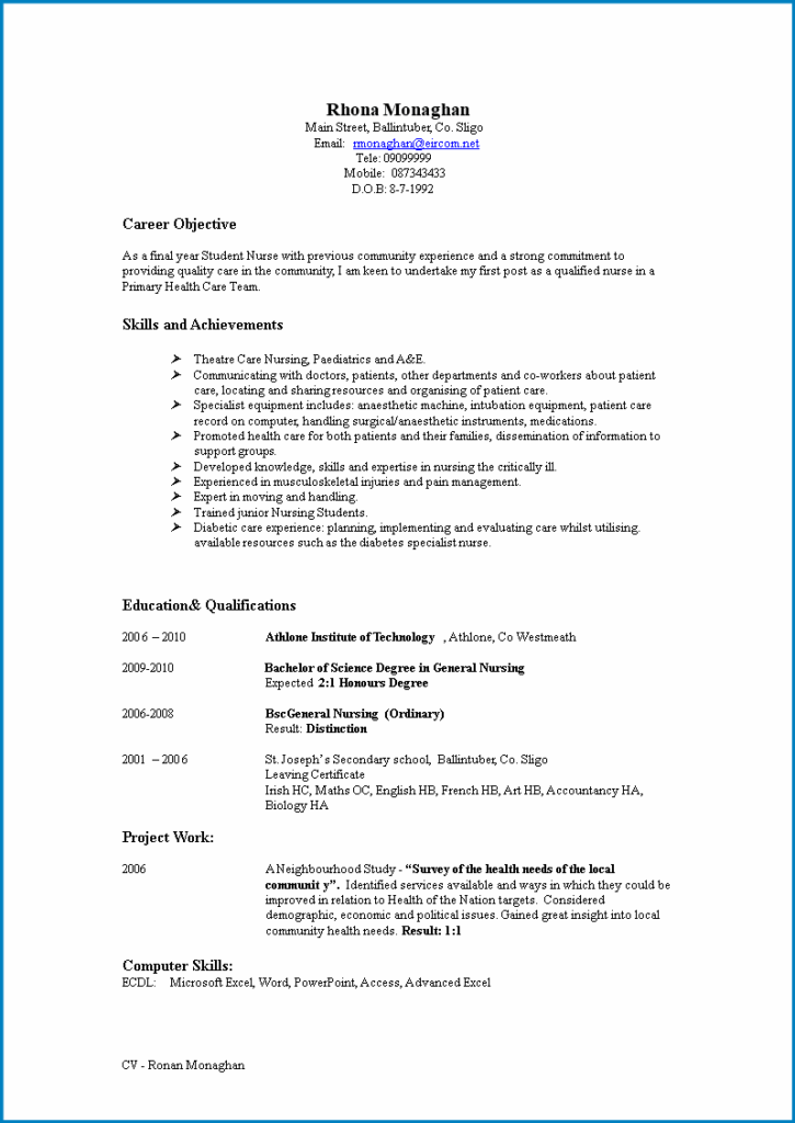 Nursing Student Resume Template (Word)