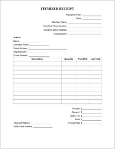 Printable Itemized Receipt Template