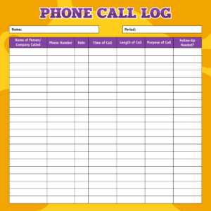 Printable Phone Call Log Template