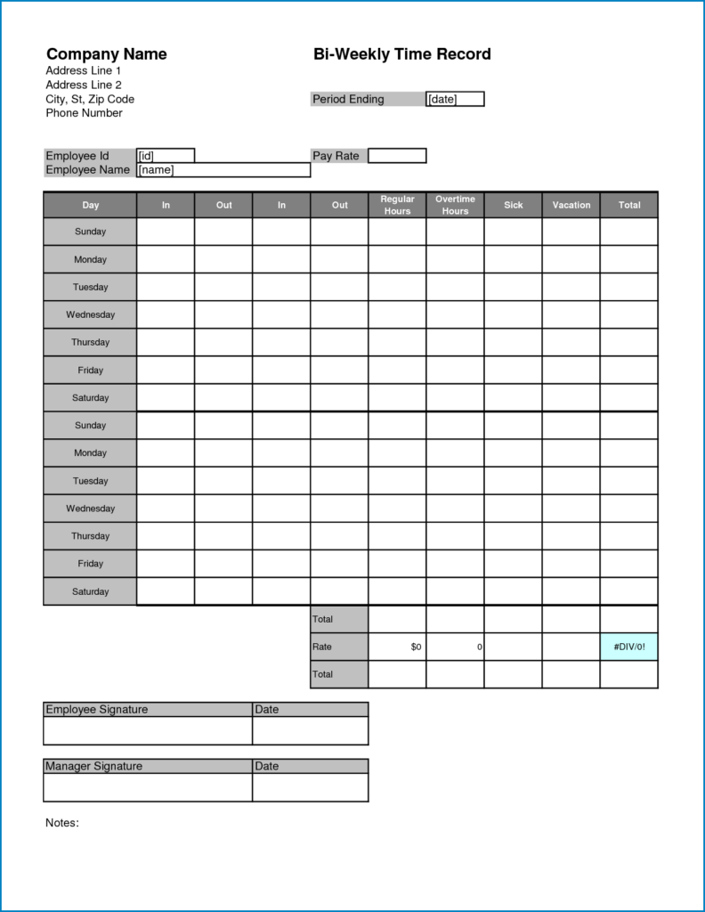 Printable Time Card Template
