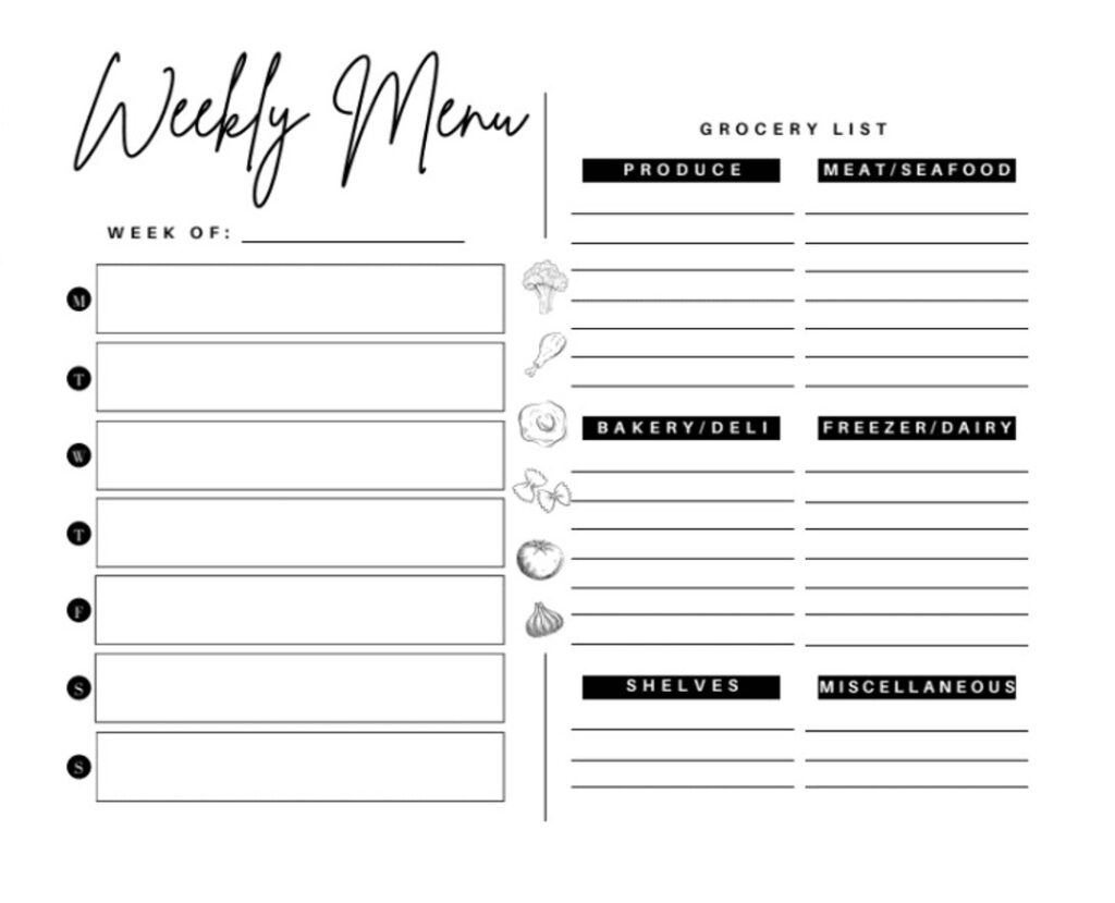 Free Printable Weekly Menu Planner Template