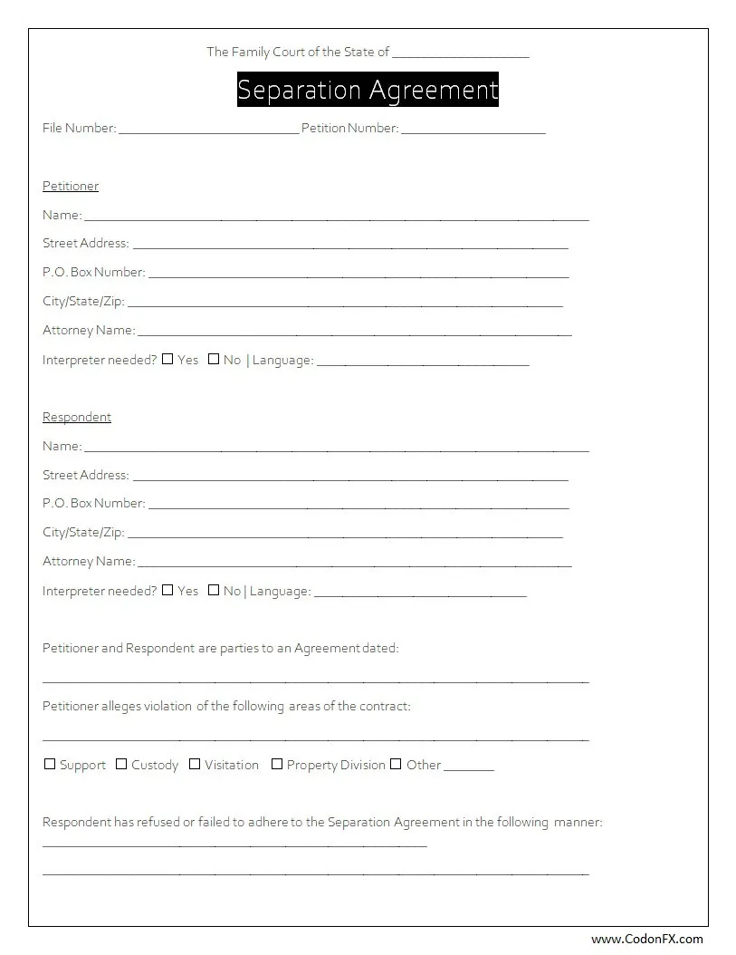 Separation Agreement Template Word