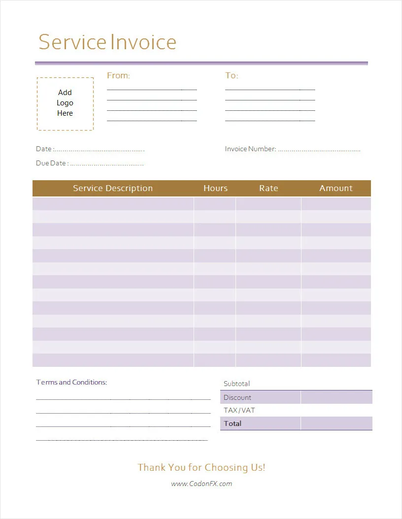 Simple Service Invoice Template Word PDF