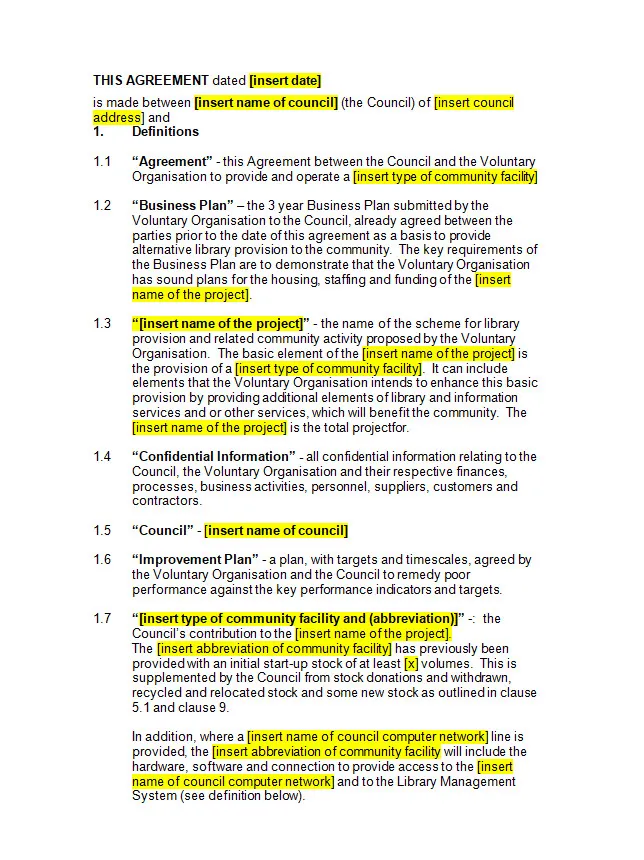 Simple Service Level Agreement Template Word