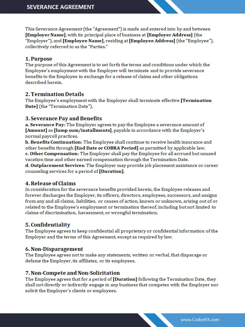 Severance Agreement Template Word