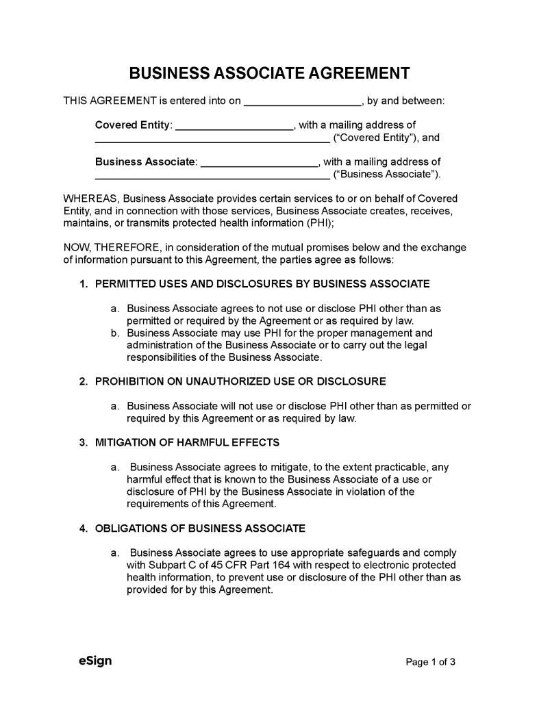 Simple Business Associate Agreement Template