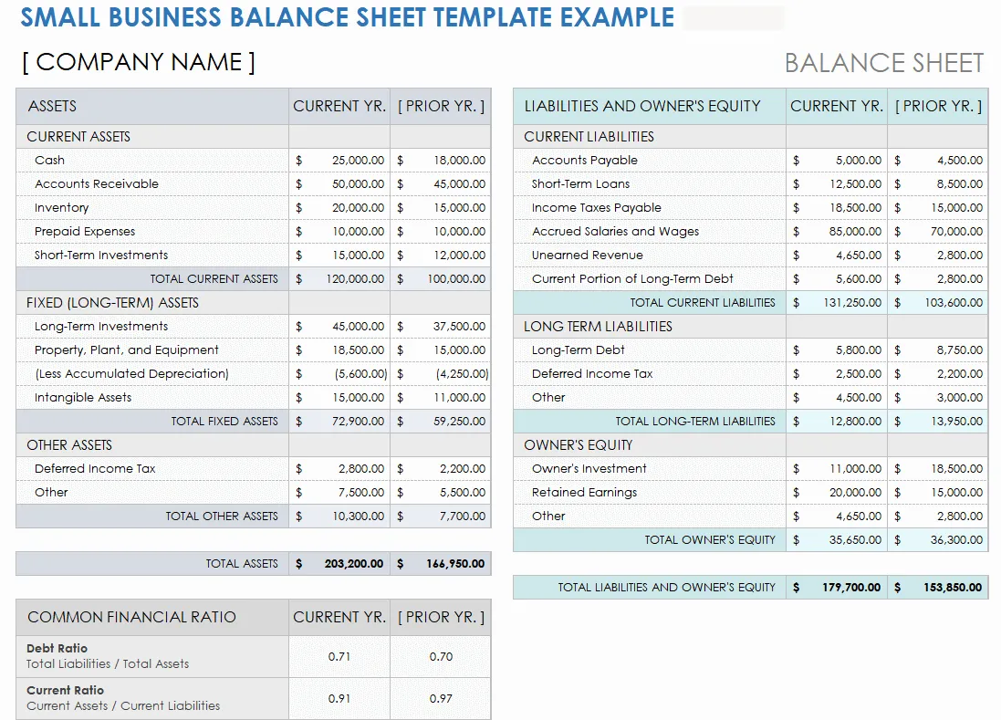 Small Business Balance Sheet Template Small Business Balance Sheet Template