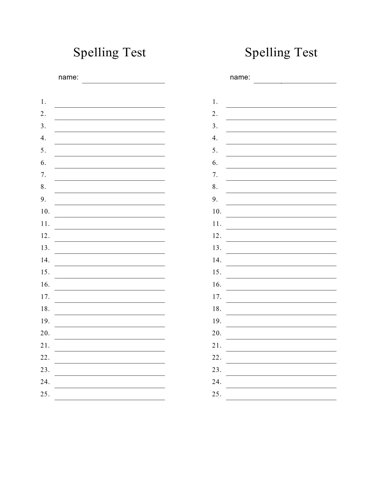 Spelling Test Template Simple Spelling Test Template