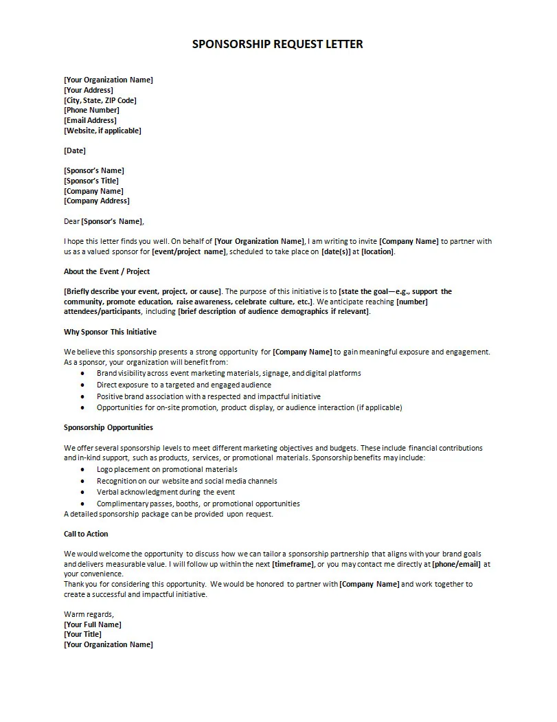 Simple Sponsorship Letter Template Word