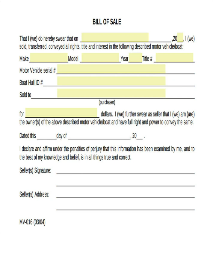 Standard Bill of Sale Template Standard Bill of Sale Template