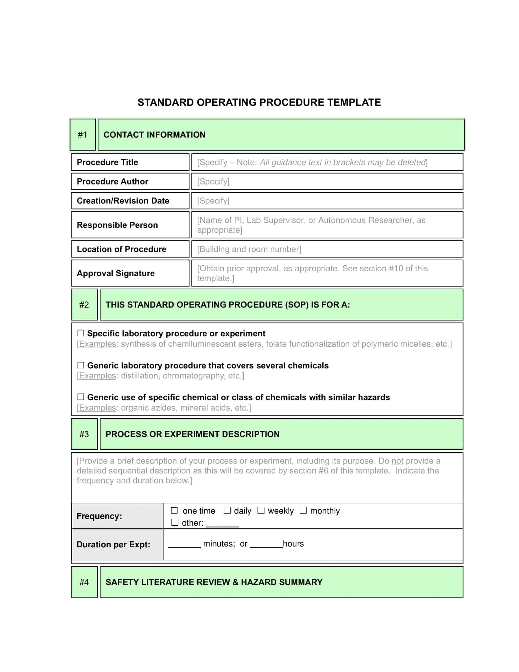 Standard Operating Procedure Template