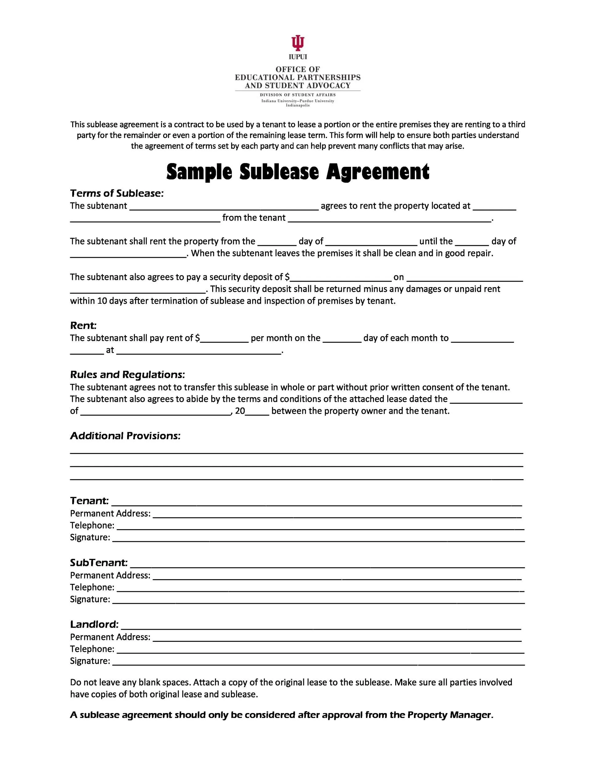 Sublease Agreement Template Word