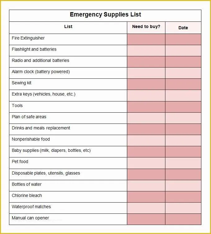 Supply List Template Supply List Template