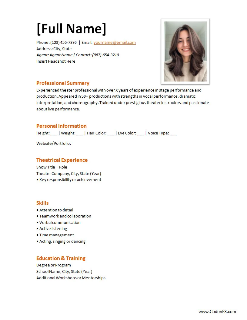 Theatrical Resume Template Free Theatrical Resume Template Word