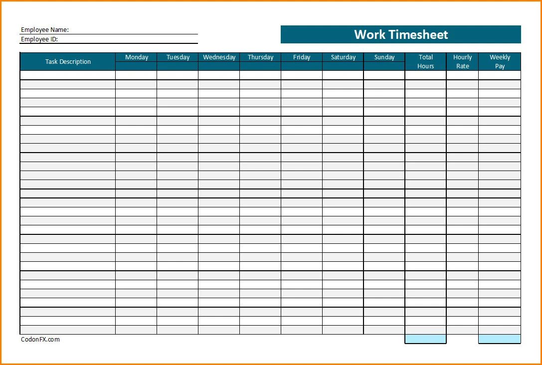 Timesheet Template With Work Description