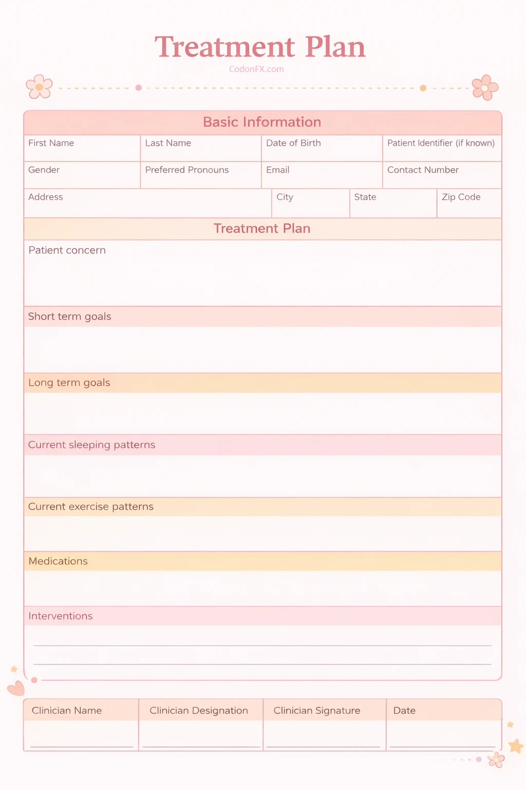 Simple Treatment Plan Template