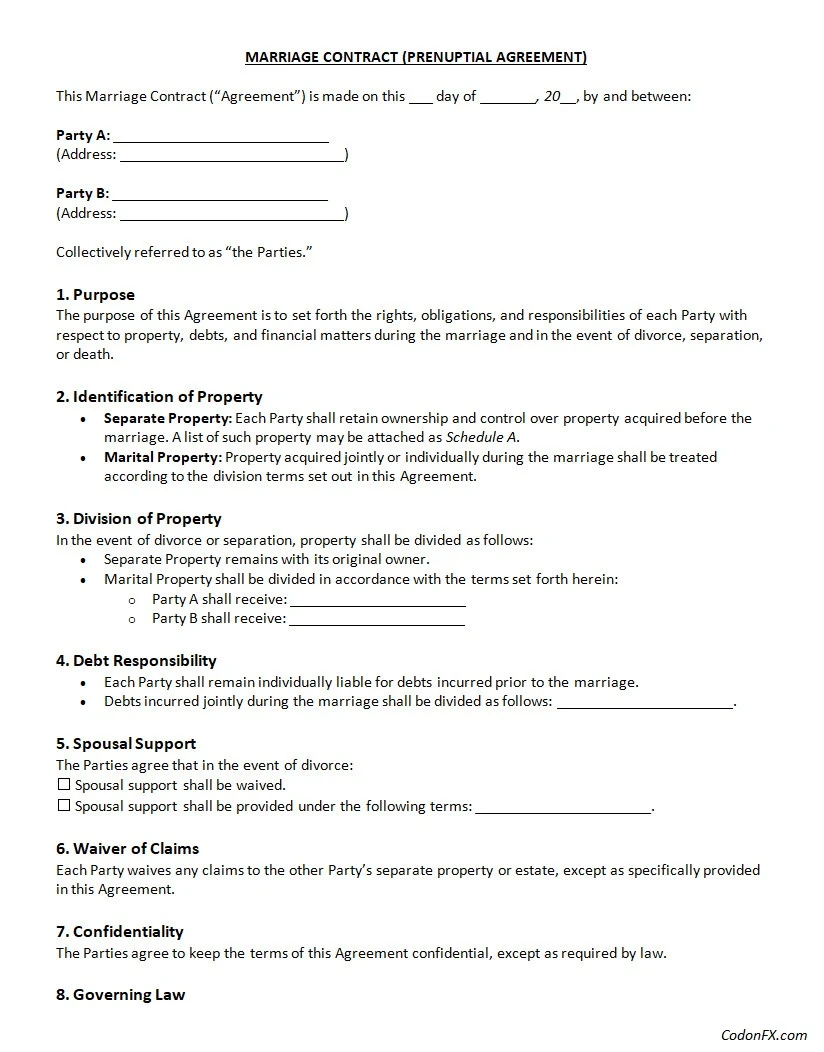 Wedding Agreement Template Word