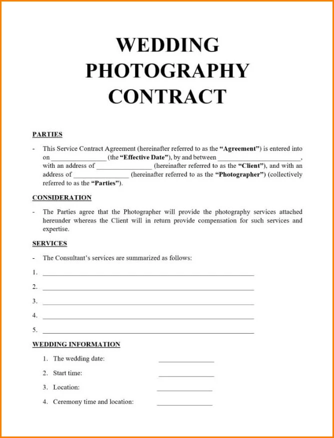 Wedding Photography Contract Template Wedding Photography Contract Template
