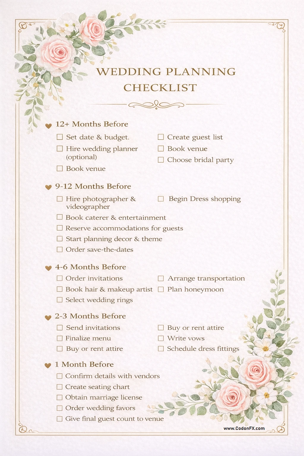 Wedding Planning Checklist Template