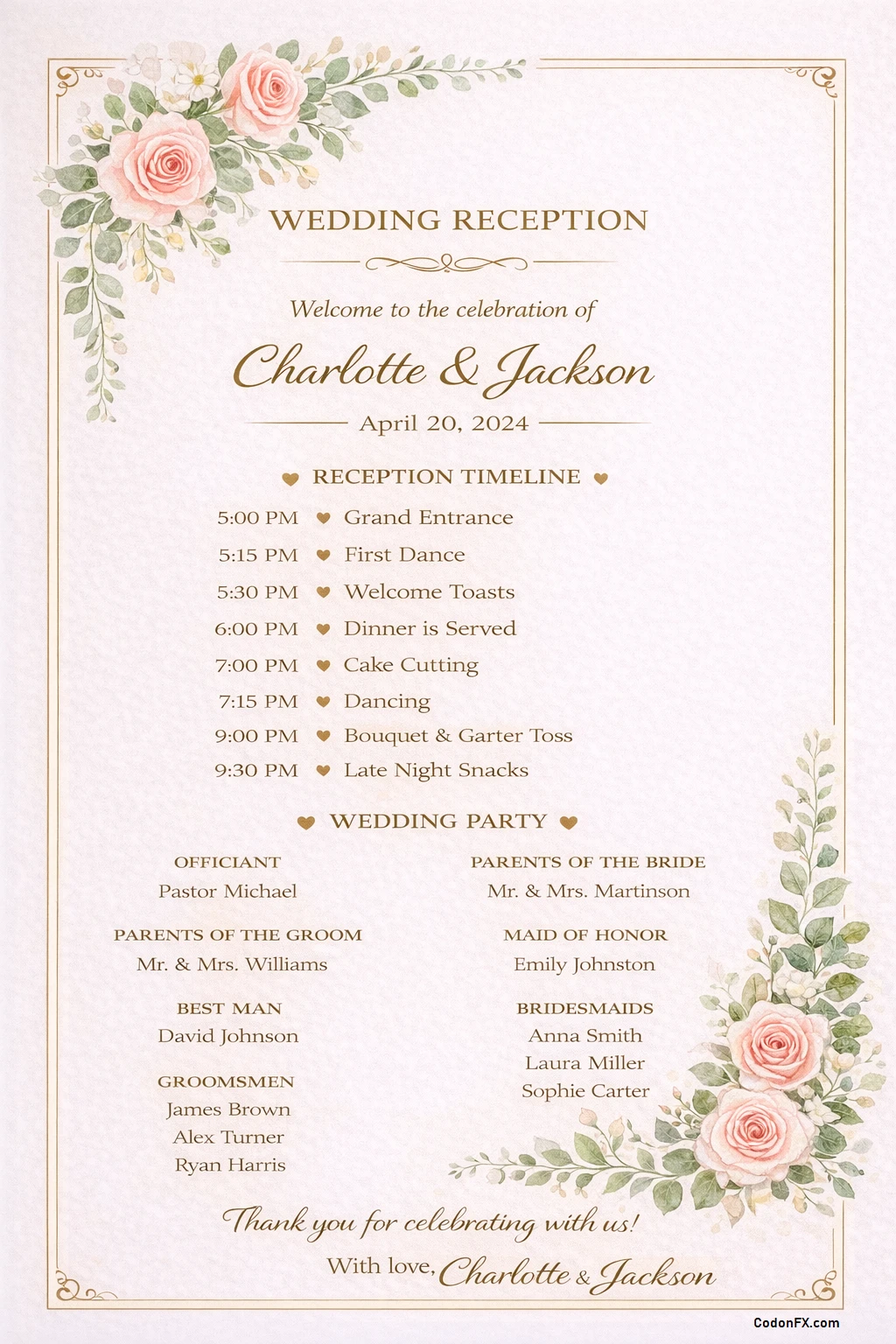 Wedding Reception Program Template