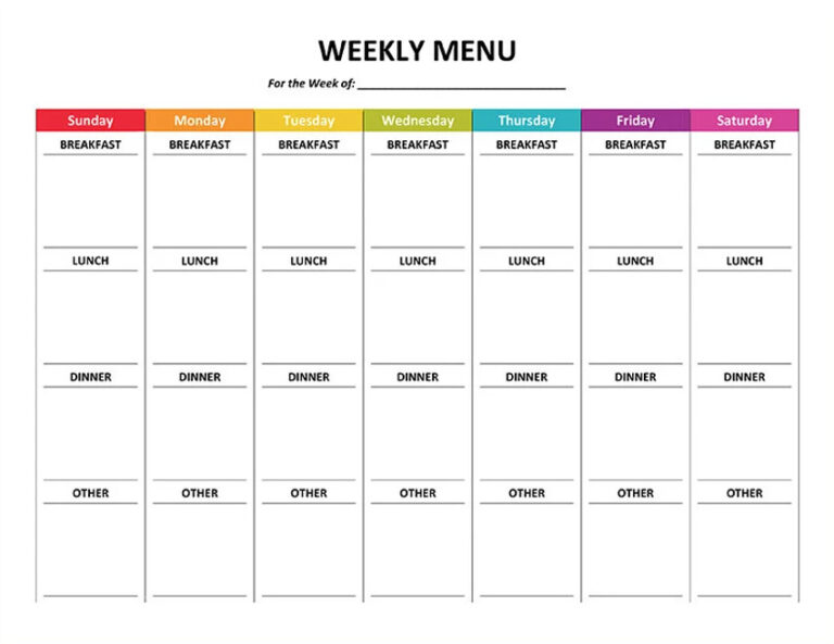 Printable Weekly Menu Template