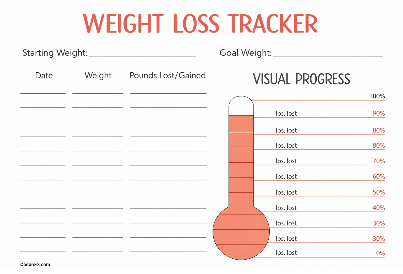 Simple Blank Weight Loss Tracker Template