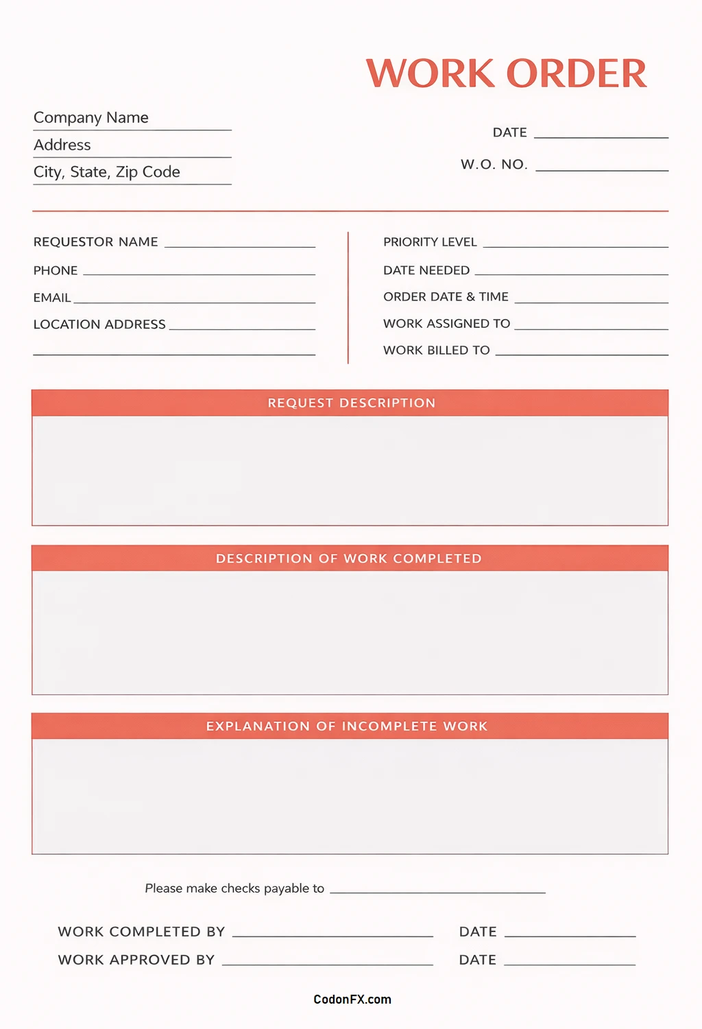 Simple Blank Work Order Template
