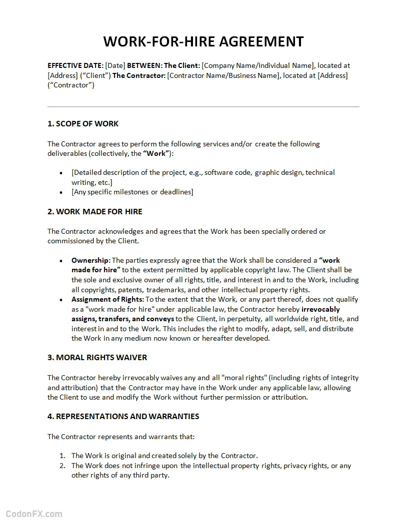 Work-for-hire Agreement Template Word