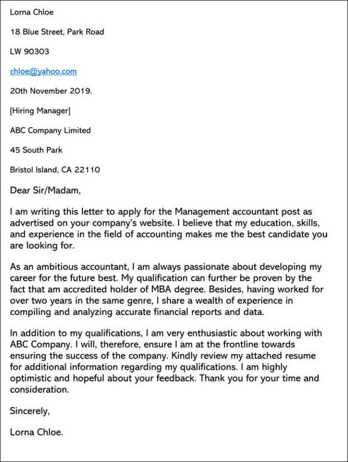 accounting cover letter template sample