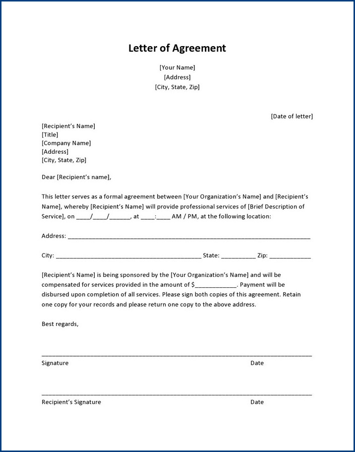 agreement letter template between two parties example
