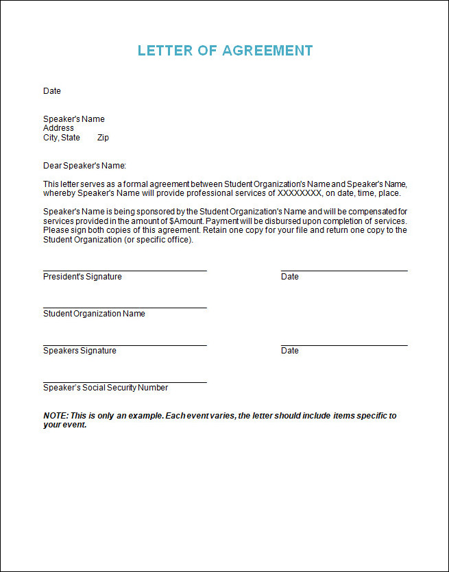 Downloadable agreement letter between two parties template available in Word for easy editing