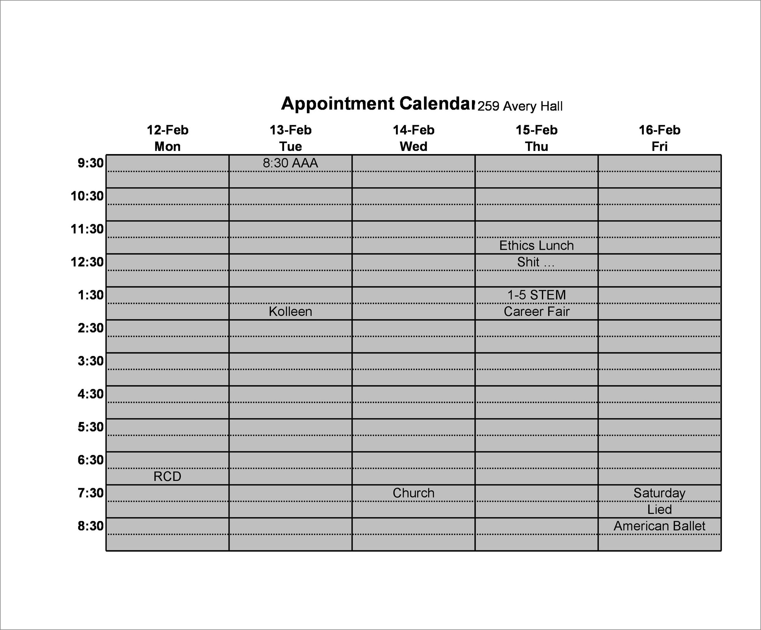 appointment schedule template example