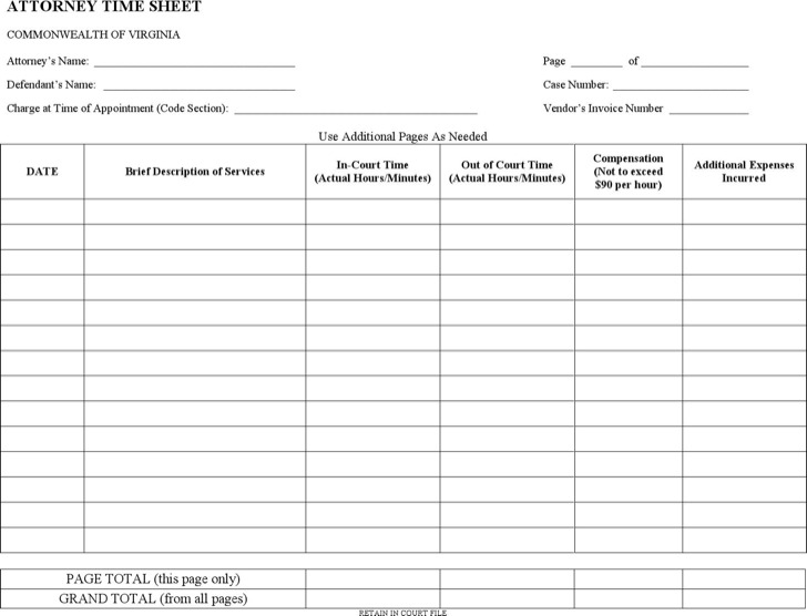 attorney timesheet template example