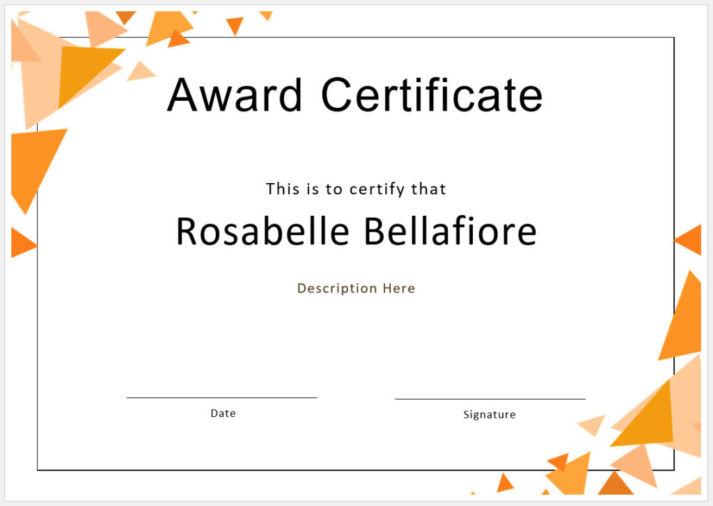 Free Printable Award Certificate Template (Word)