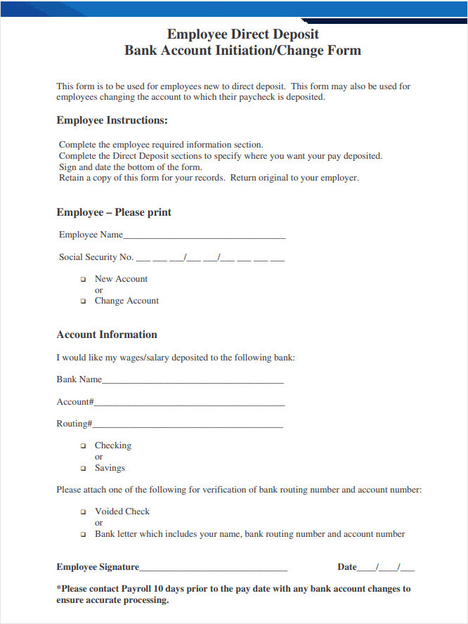 bank direct deposit form bank direct deposit authorization form