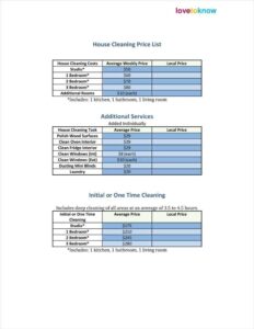 basic cleaning service price list