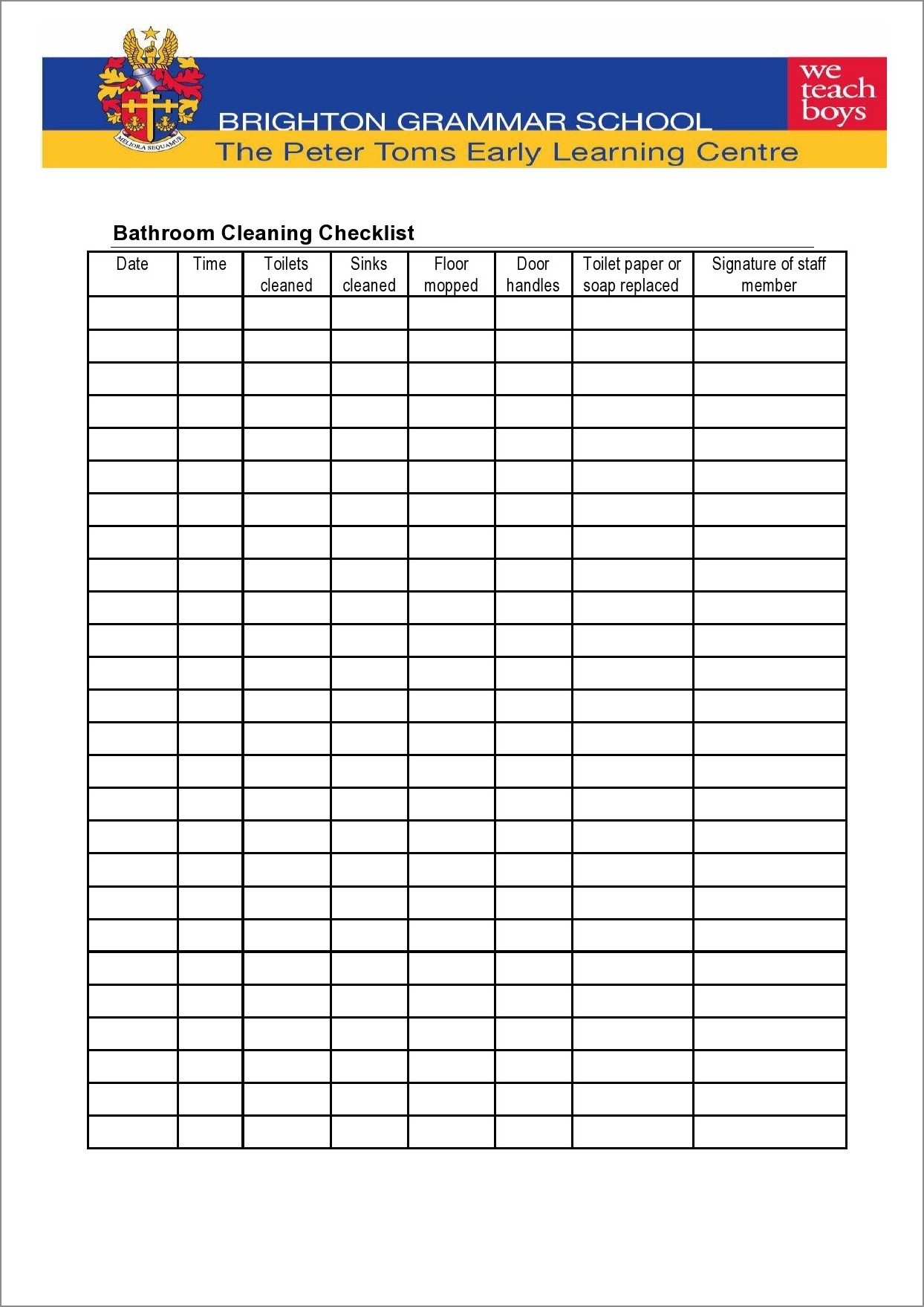 bathroom cleaning schedule template sample