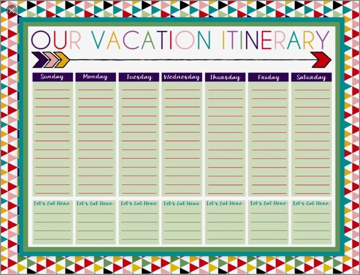 beach vacation itinerary template sample